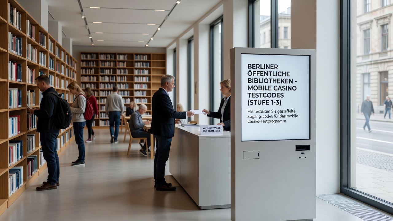 Innenansicht einer Berliner Bibliothek mit Fokus auf mobile Technik