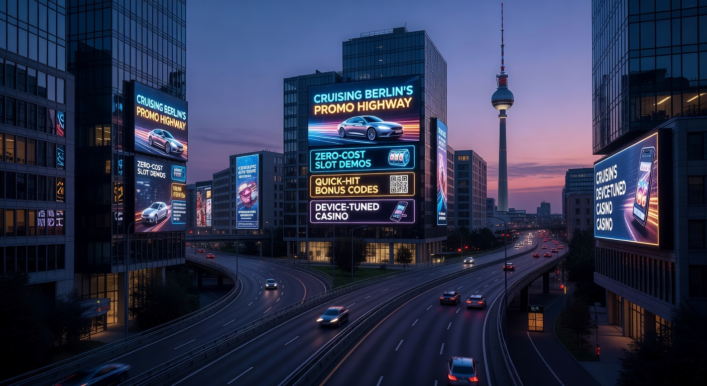 Smartphone und Tablet mit angepassten Casino-Interfaces, Bonus-Codes und Slot-Demos auf Berlins Straßenkulisse